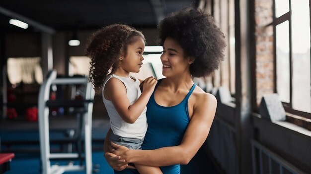 Foto mãe com filha num ginásio