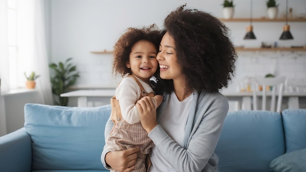 Foto mãe com filha pequena em casa