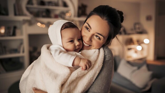 Foto mãe com sua menina em casa