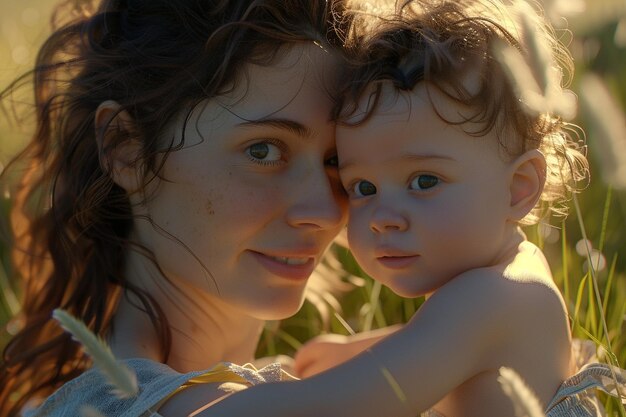 Mãe e bebé a desfrutar do sol juntos.