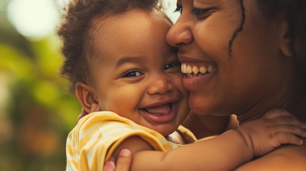 Mãe e bebê compartilhando um momento alegre