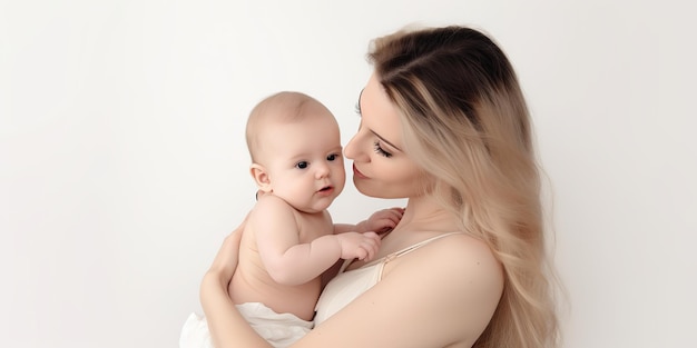 mãe e bebê em fundo branco