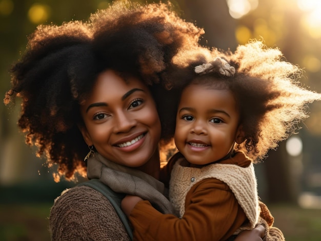 Mãe e filha afro-americana sorrindo alegremente Generative AI