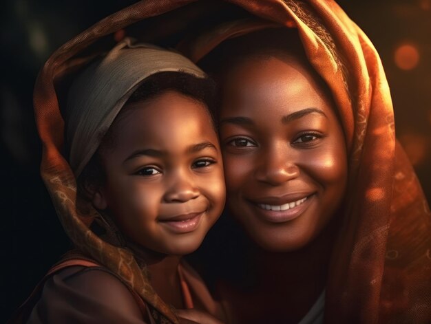 Mãe e filha afro-americana sorrindo alegremente Generative AI