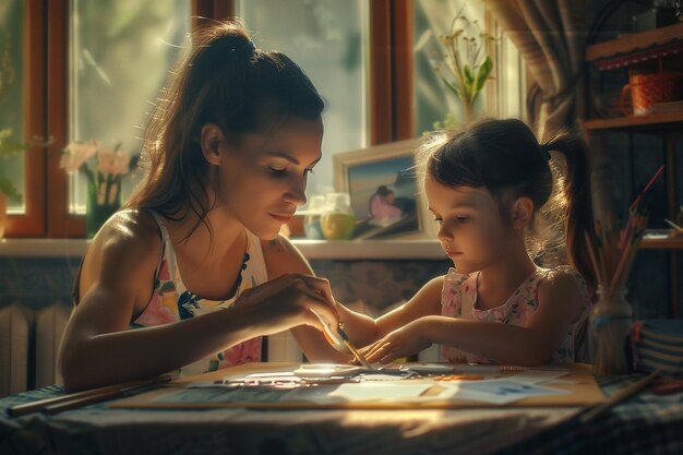 Mãe e filha criando foto personalizada