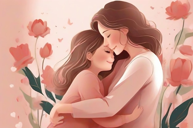 Mãe e filha dia das mães ilustração de fundo