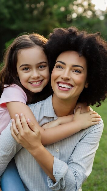 Mãe e filha felizes a abraçar-se