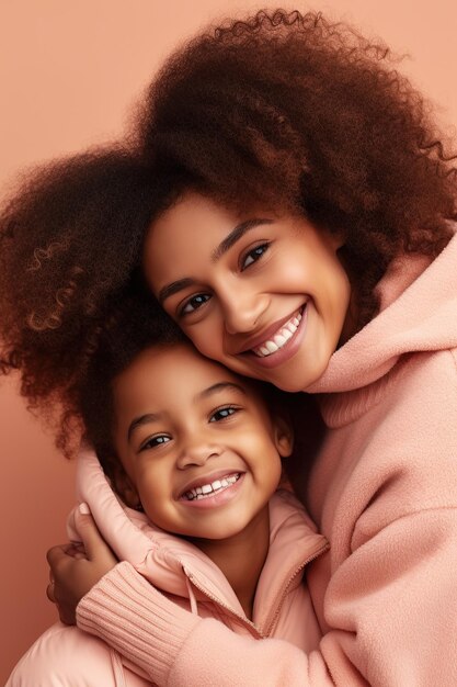 Foto mãe e filha sorriem para a câmera.