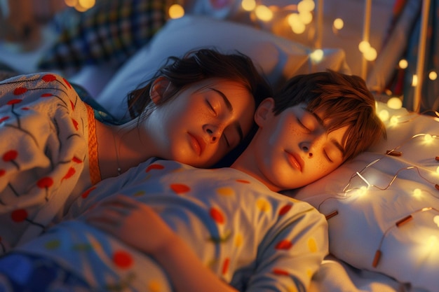 Mãe e filho a dormirem juntos.