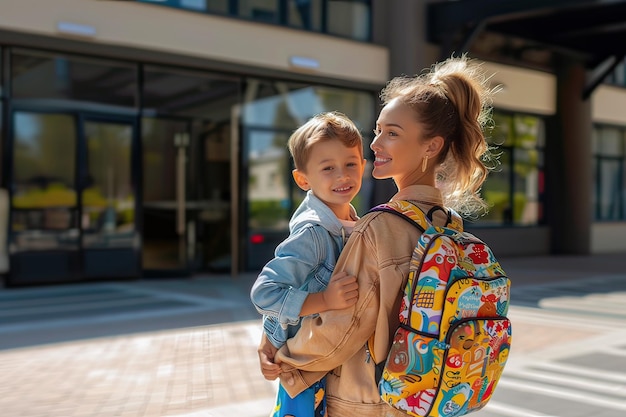 Mãe e filho latinos ao ar livre