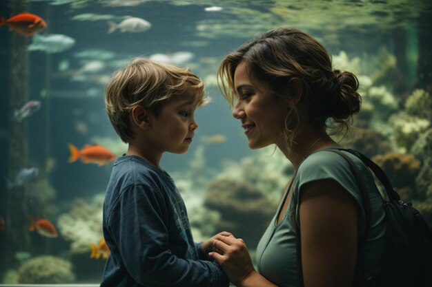 Foto mãe e filho no aquário