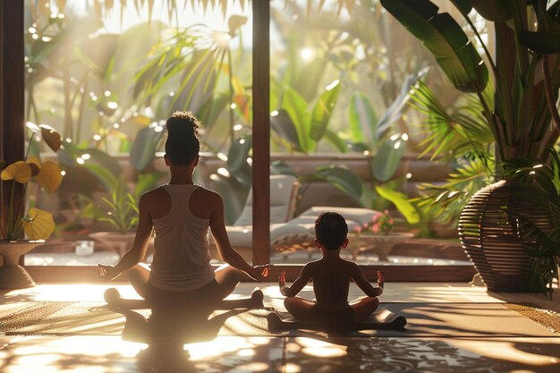 Mãe e filho participando de uma manhã do Dia da Mãe