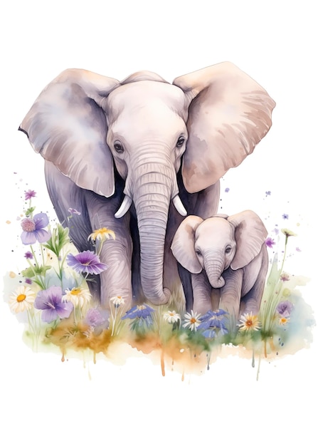 Foto mãe elefante e bebê aquarela clipart