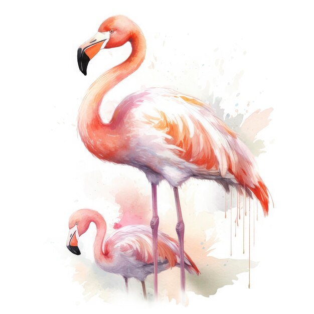 Mãe flamingo grátis com flamingo criança cor de água pastel cor com fundo branco gerat ai