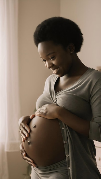 Mãe grávida a acariciar a barriga