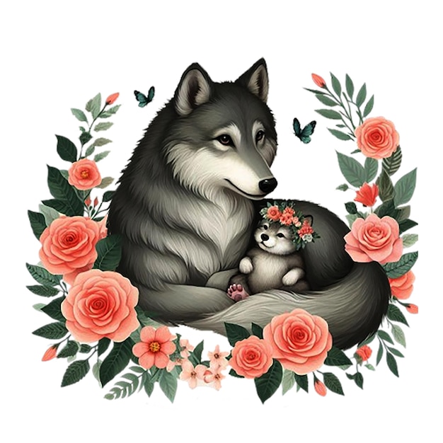 Mãe Lobo e Bebê clipart generativo ai