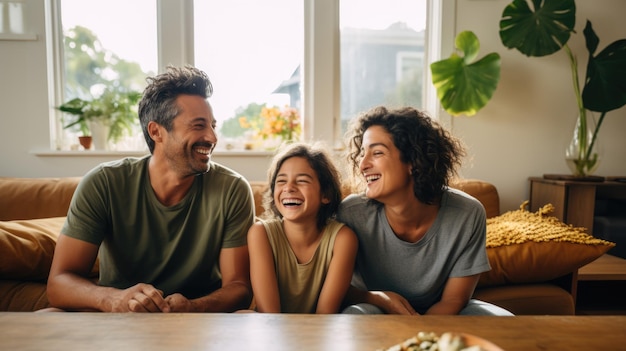 Mãe, pai e seu filho Seus sorrisos refletindo o amor e a felicidade Sua família diversificada