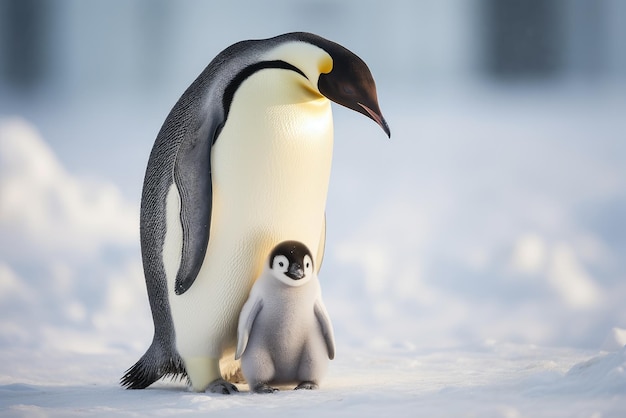 Mãe pinguim com sua prole IA generativa