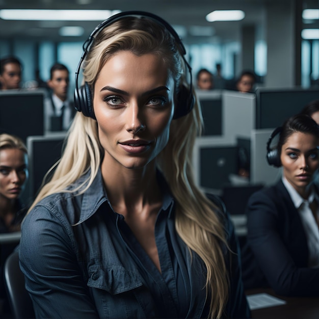 Mädchen arbeiten in einem Callcenter, in dem mehr Leute Anrufe entgegennehmen