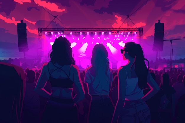 Mädchen beobachten ein Konzert auf einem Open-Air-Musikfestival