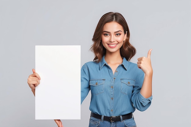 Mädchen, das eine weiße leere Tafel zeigt und mit dem Finger zeigt Glückliche Frau, die ein leeres Schild mit Copyspace-Bereich für Ihren Text oder Slogan zeigt Banner-Poster