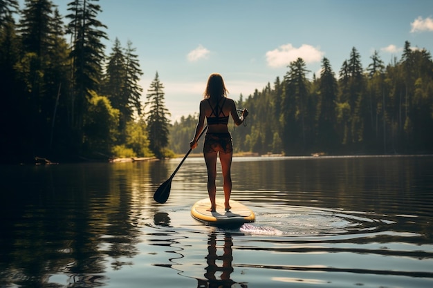 Mädchen engagiert sich beim StandUp Paddleboarding mit generativer KI