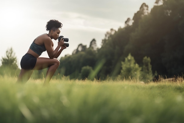 Mädchen Frau Übung Sport Park Athletin schöner Lauf amerikanisches Training afrikanische Fitness Generative KI