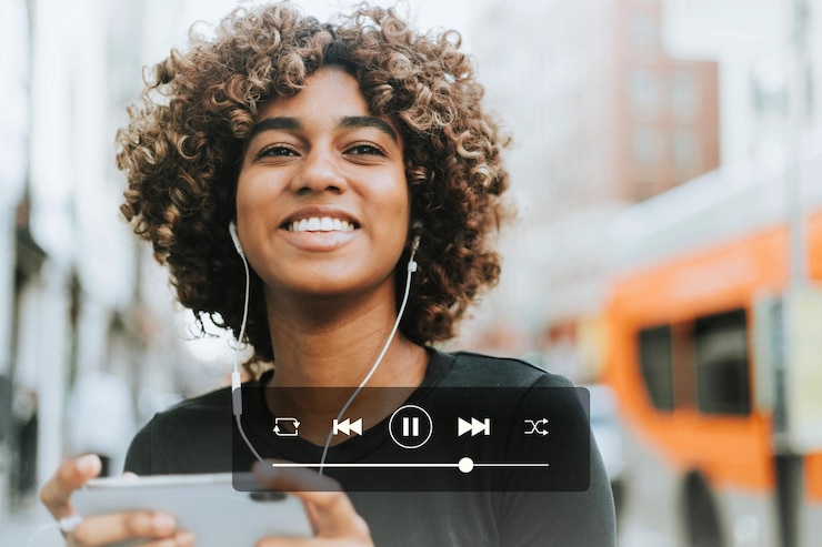 Foto mädchen hört musik von ihrem handy