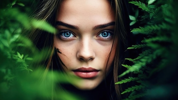 Mädchen im Wald Dryad Mädchen Natur Fantasy Porträt Frau mit Pflanzen