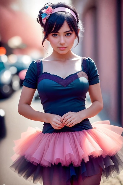 Mädchen in einem rosa TutuProfessionelle FotosessionDigitale kreative Designer-Mode-Glamour-KunstKI-Illustration