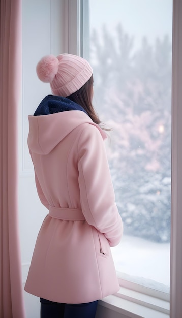 Mädchen in rosa Kleid hinten