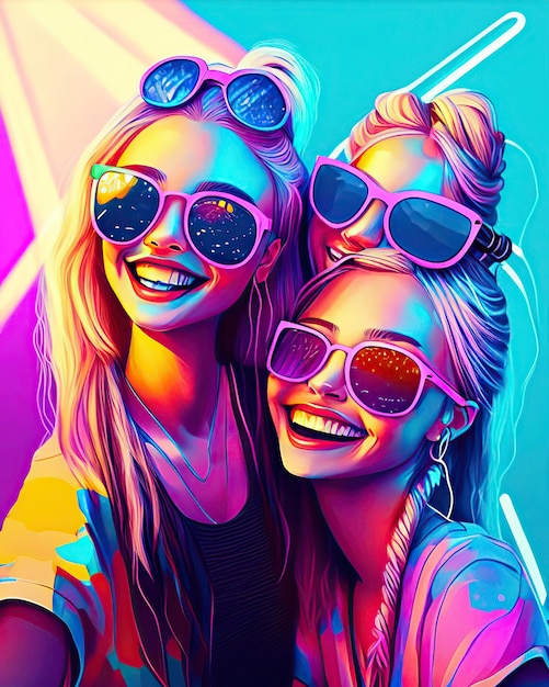 Mädchen lächeln im Neonstil
