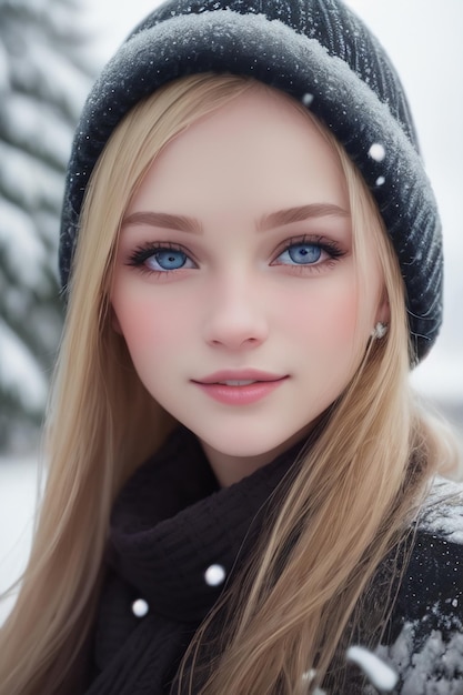 Mädchen mit blauen Augen im Schnee