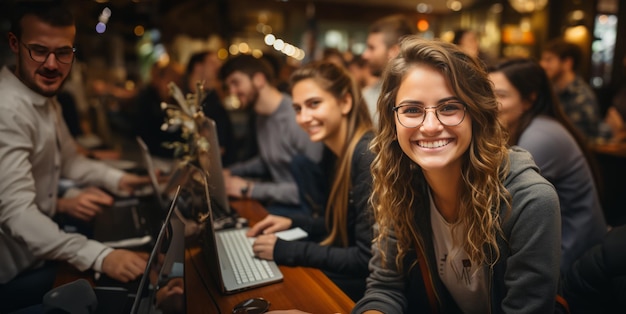 Mädchen mit einem Laptop in einem Café Remote-Arbeit Generative KI