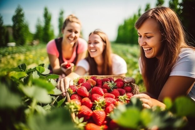 Mädchen mit Erdbeeren an einem sonnigen Tag