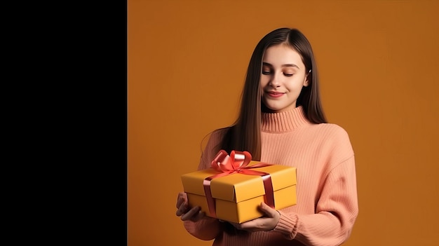 Mädchen mit Geschenkbox Illustration AI GenerativexA