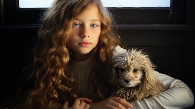 Mädchen mit Hund, hochauflösende Fotografie, kreatives Hintergrundbild