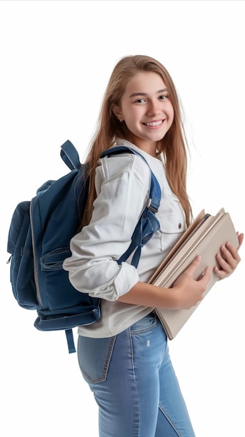 Mädchen mit Rucksack und Buch