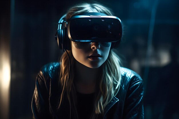 Mädchen mit Virtual-Reality-Brille, neuronales Netzwerk, KI generiert