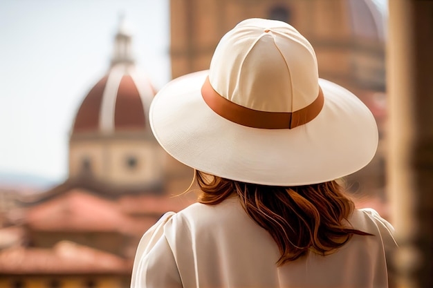 Mädchen mit weißem Hut bewundert Florence Generative AI Generative AI