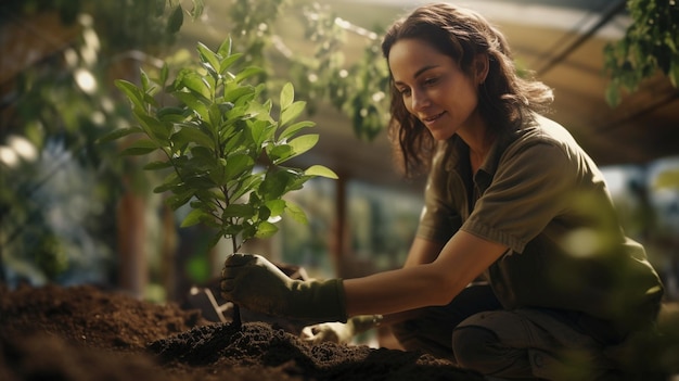 Mädchen pflanzt einen Baum