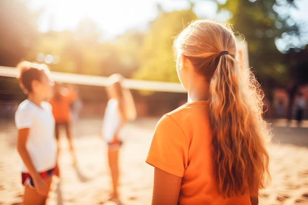 Mädchen spielen Volleyball mit Freunden