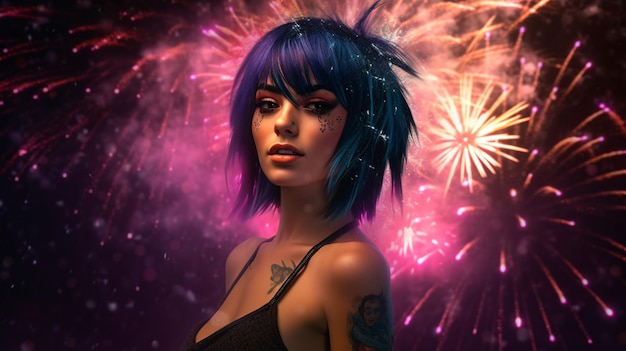 Mädchen und Feuerwerk