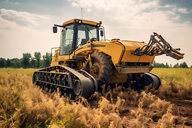 Mähdrescher arbeitet auf dem Feld