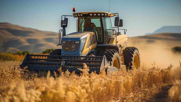 Mähdrescher bei der Arbeit auf einem Feld