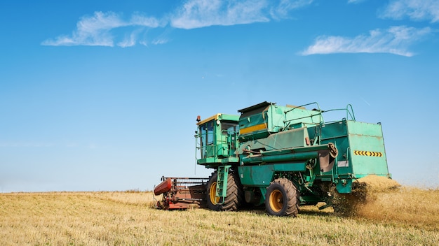 Mähdrescher ernten reifen Weizen. Landwirtschaftsbild