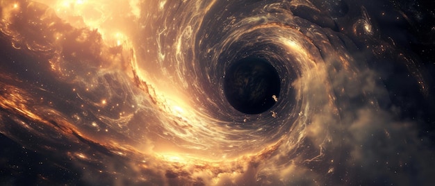 Maelstrom cósmico alrededor de un agujero negro visualizando fuerzas celestes