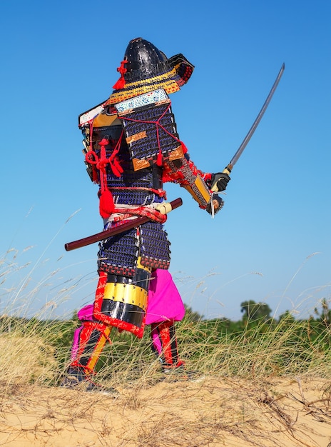 Männer in Samurai-Rüstung mit Schwert