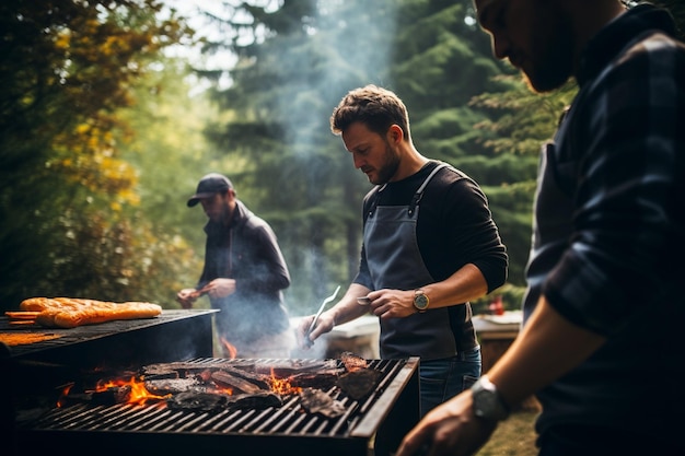 Männer kochen im Freien Barbecue