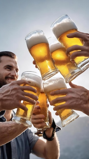 Männer toasten mit Bier auf weißem Hintergrund